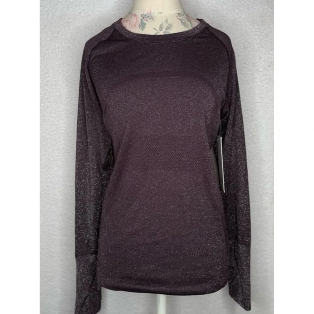 Swiftly Tech Long-Sleeve Shirt 2.0‎ Hip Length 10 Balck Plum/Rainbow Lurex NWT